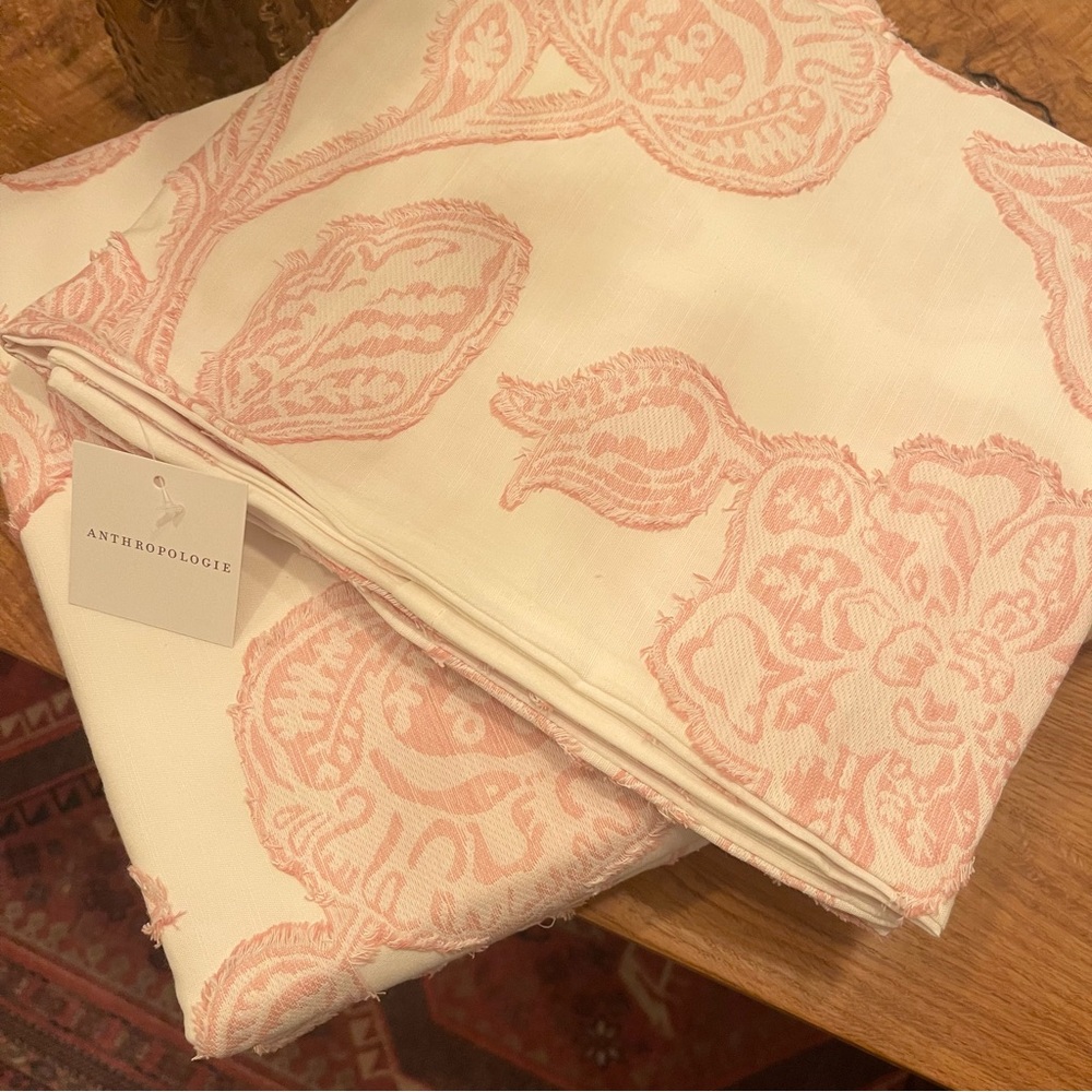 NEW Anthropologie Pink Embroidered Floral Jacquard Cotton Bedding Duvet Sham Set - Picture 7 of 10